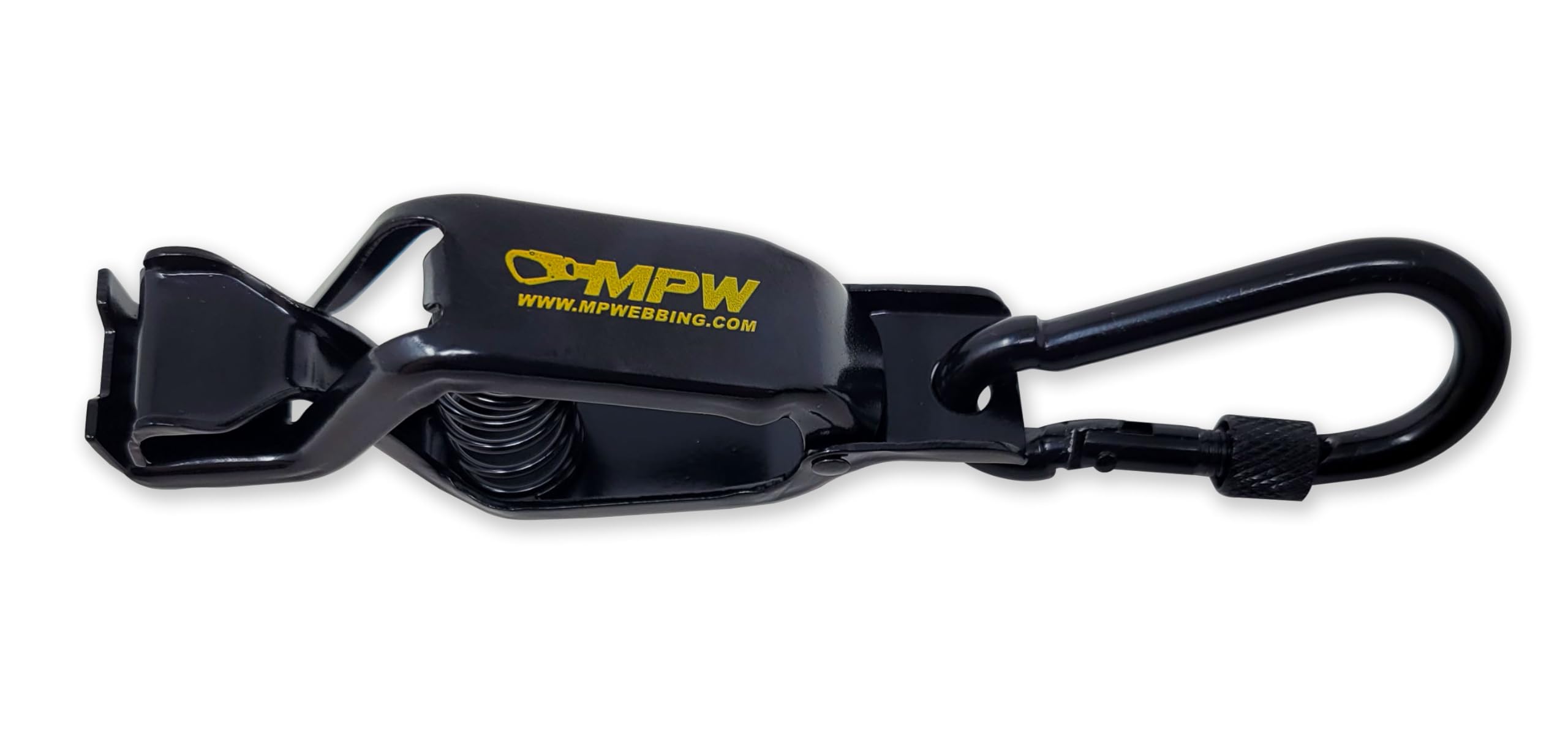Multipurpose Webbing Inc glove clamp open action highlights quick glove access.