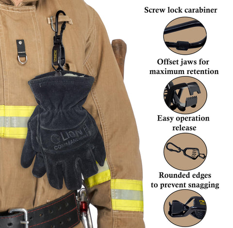 Multipurpose Webbing Inc glove clamp side view demonstrates compact organization and readiness.