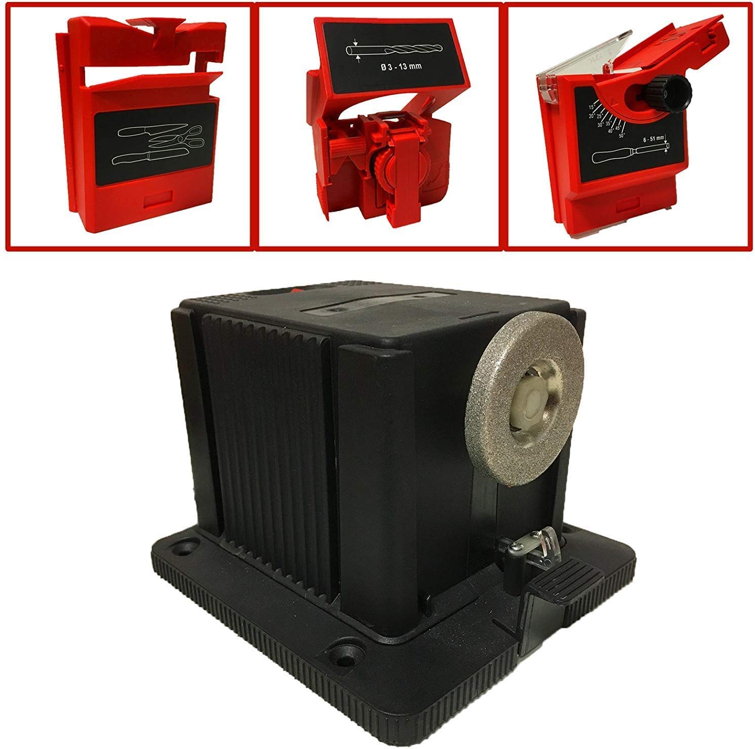 Multitask Sharpener adjustable-angle feature supports 15–50 degrees per tool.
