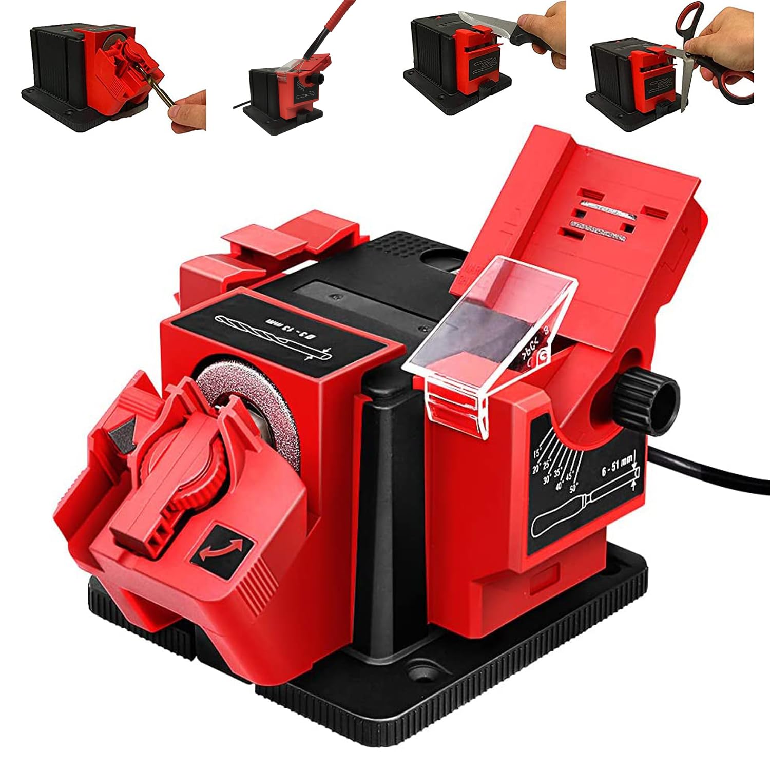 Multitask Sharpener drill sharpening module for precise HSS bit edges in workshops.