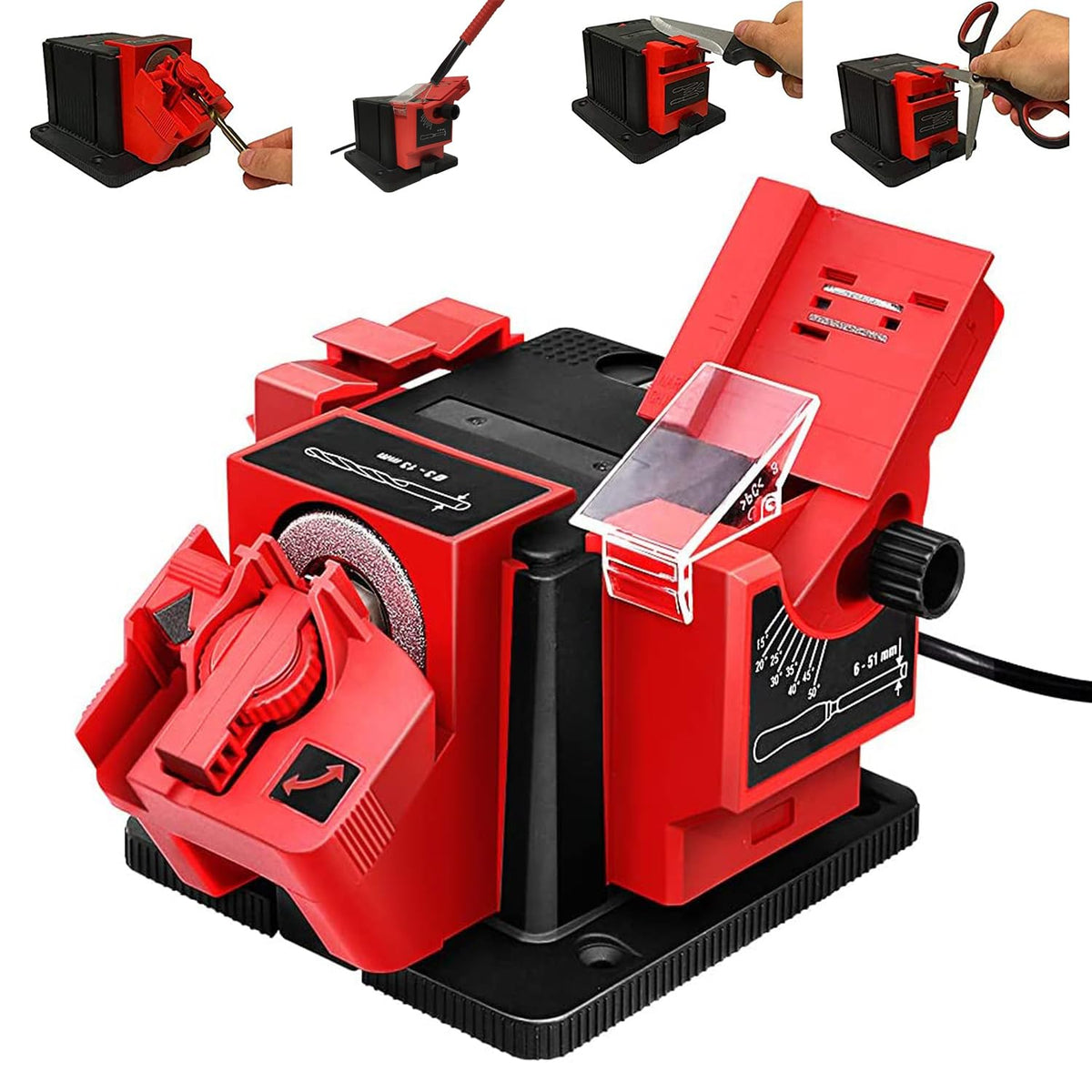 Multitask Sharpener drill sharpening module for precise HSS bit edges in workshops.