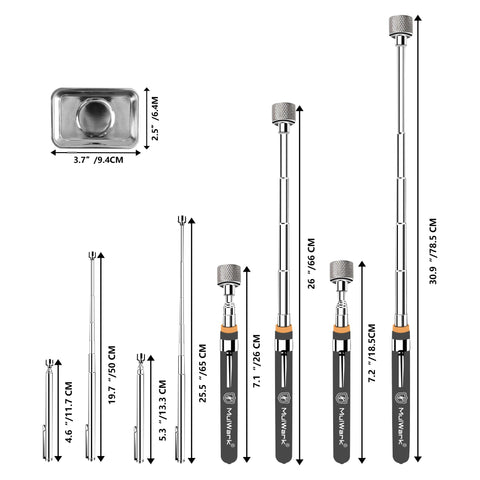 Mulwark 10lb magnet extension retrieves fasteners in confined spaces.