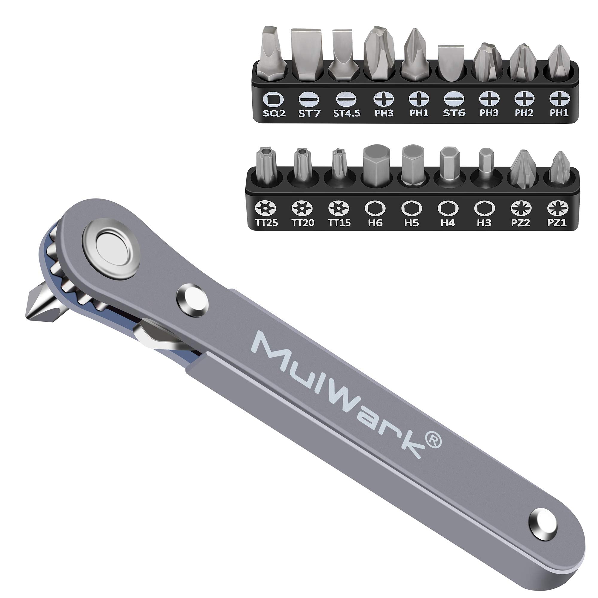 MULWARK 20pc 1/4 in ultra low-profile mini ratchet set in tight spaces for precision.