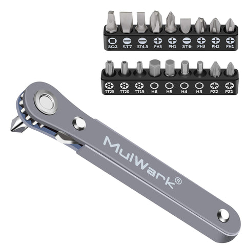 MULWARK 20pc 1/4 in ultra low-profile mini ratchet set in tight spaces for precision.
