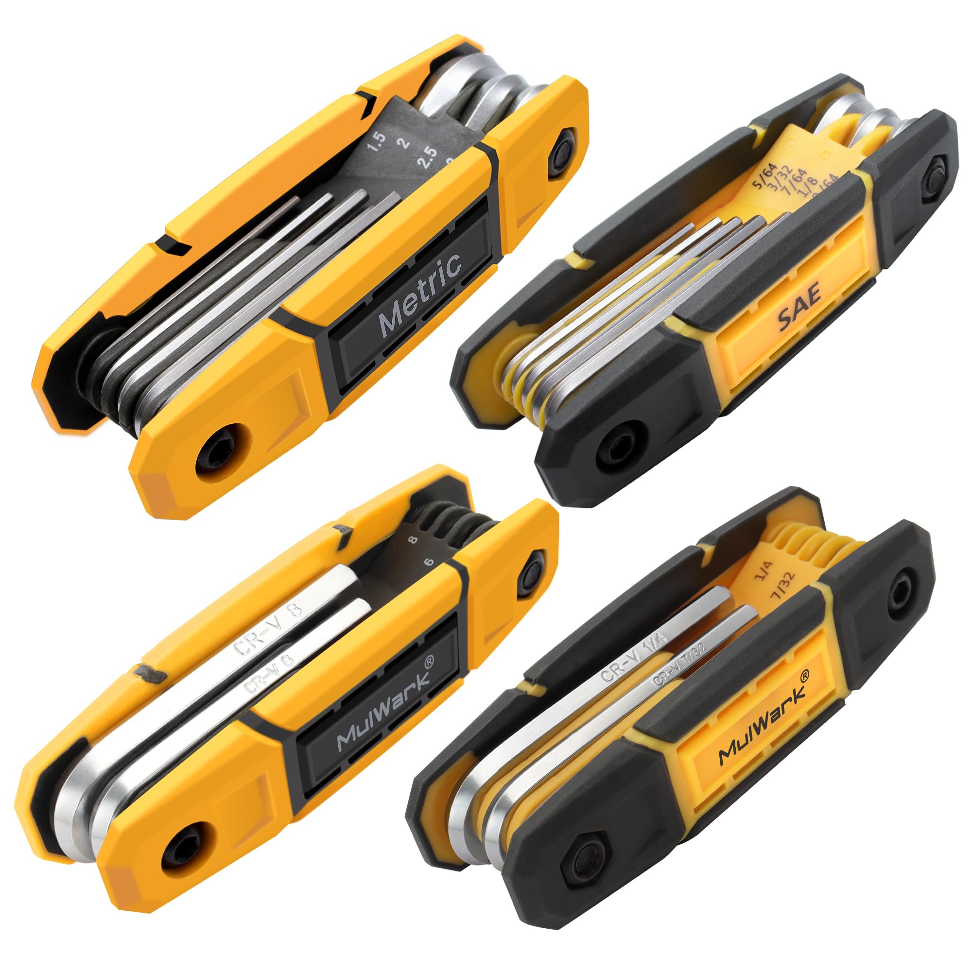 MULWARK 4-pack folding hex keys with organized holders for easy access.