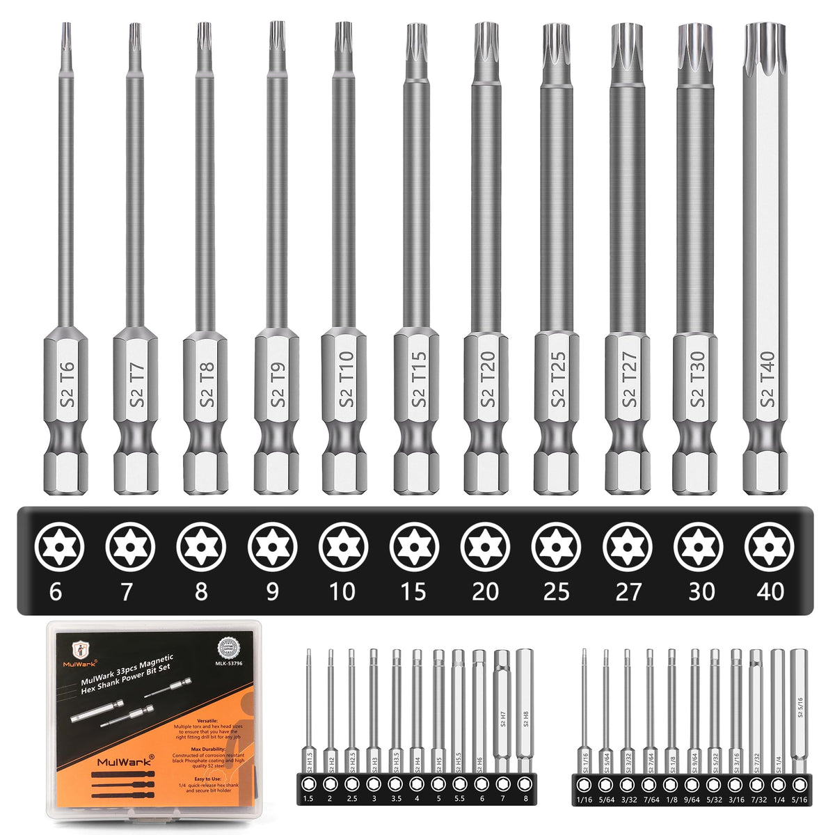 MulWark 33-piece bit set in case showing organized storage for quick access