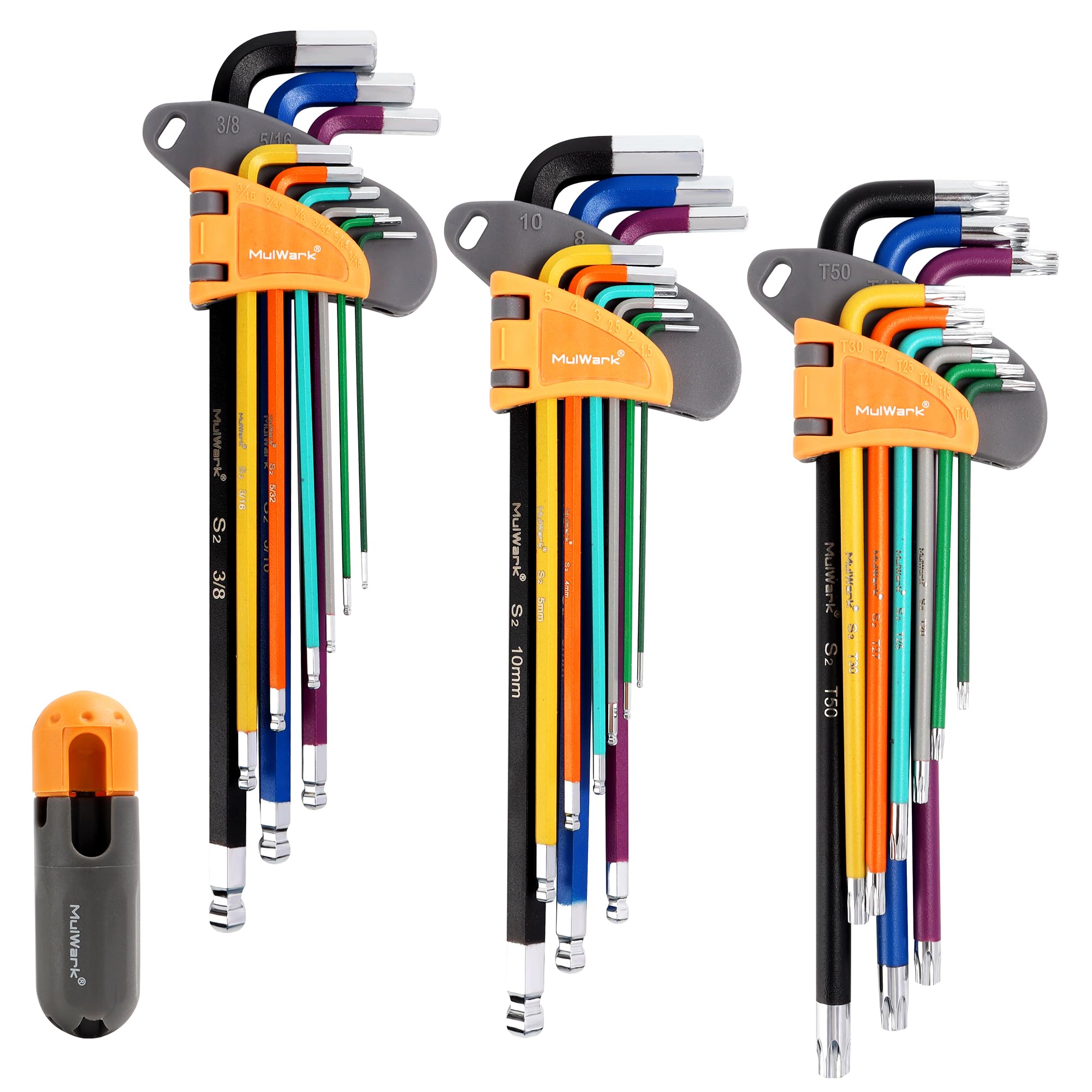 MULWARK long-arm ball-end Allen key set enables easier reach in confined spaces.