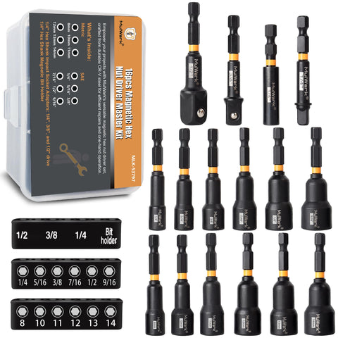 MulWark magnetic-nut-driver-set-16-pcs close-up showing strong magnets for one-handed use.