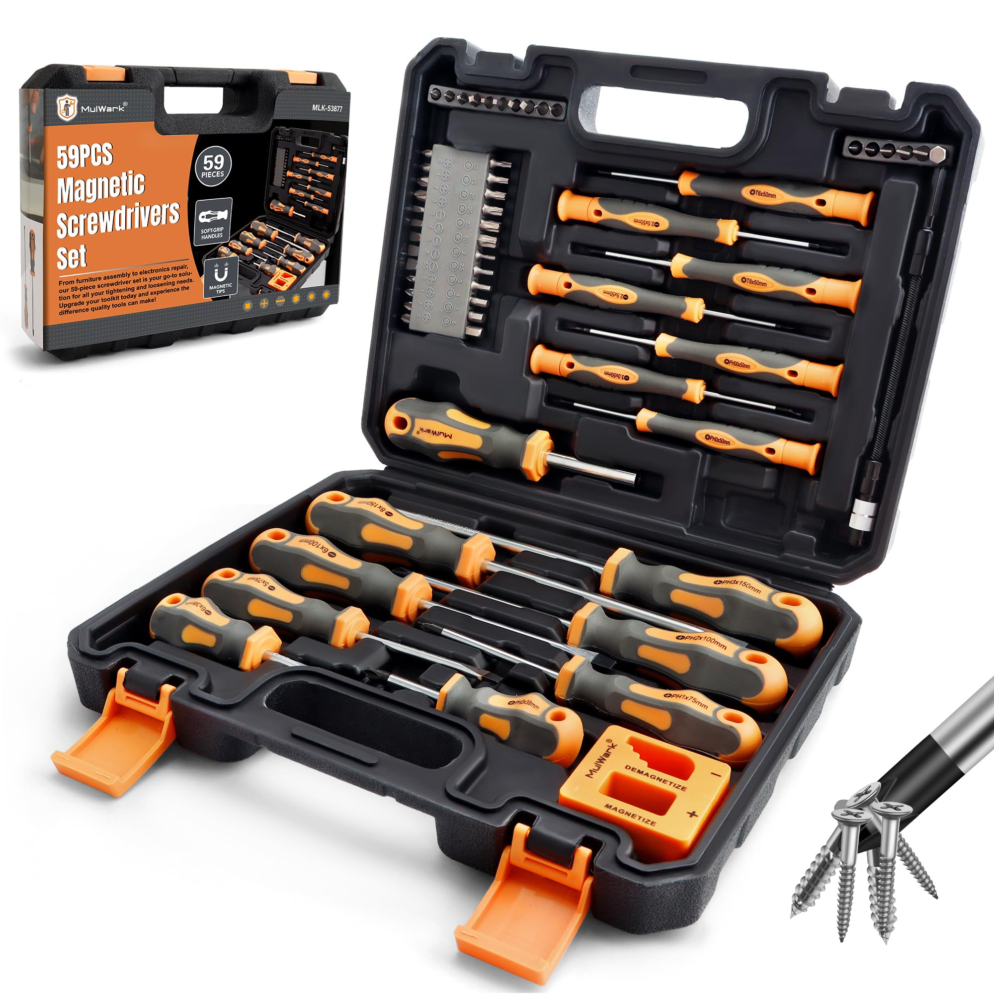 MulWark magnetic screwdriver set in case for organized tool storage.
