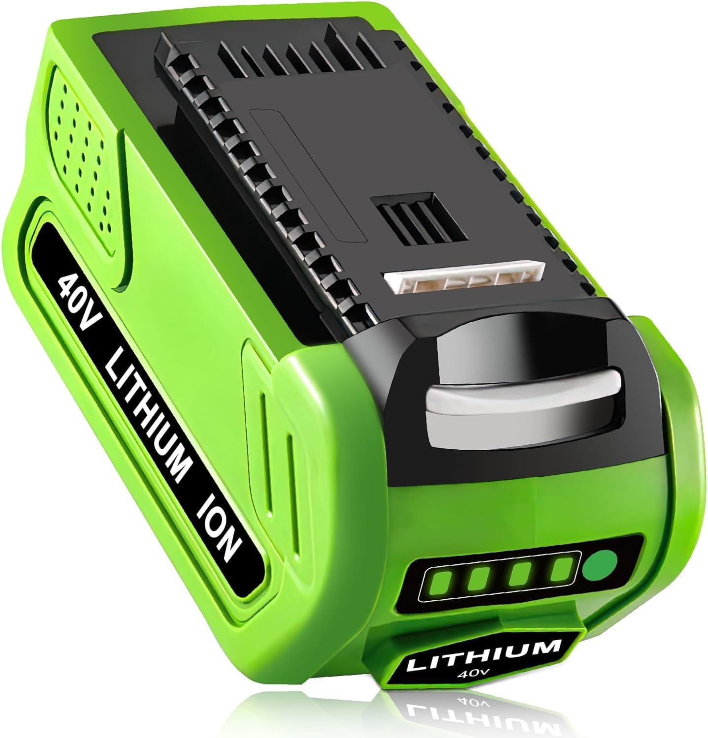 Munikind 40V battery front view highlights compact design for quick tool swaps