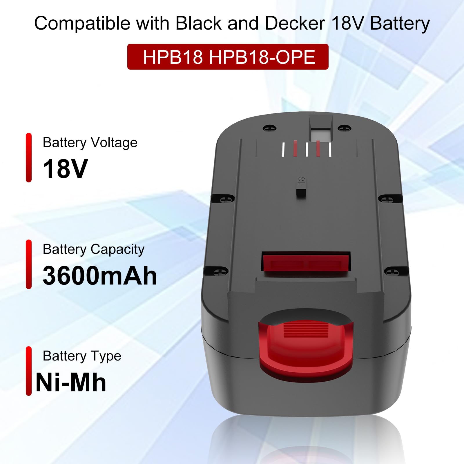 Munikind HPB18-compatible label showing broad Black & Decker compatibility