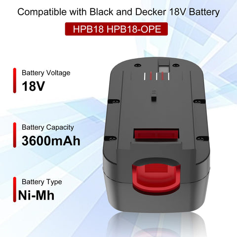 Munikind HPB18-compatible label showing broad Black & Decker compatibility