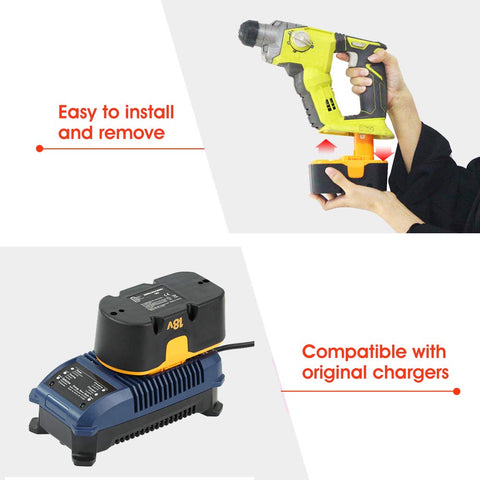 Munikind Ni-MH high-capacity cells powering Ryobi 18V devices