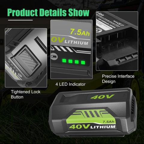 Munikind 40V battery compatibility with Ryobi models like OP4026A and OP4040 for versatile power.