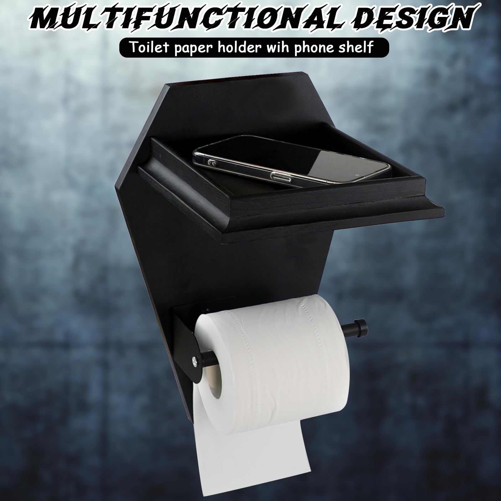 MUOUAKATE coffin holder shelf supports phone and small bathroom items.