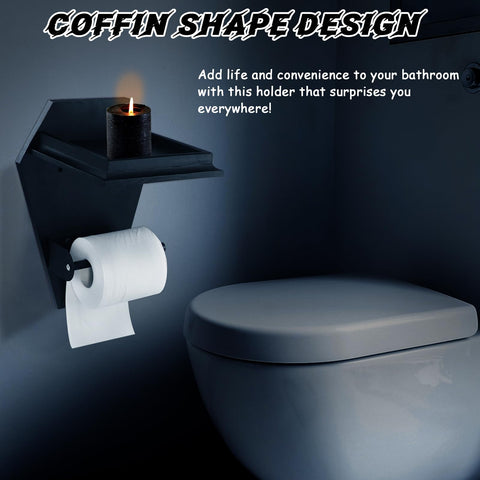 MUOUAKATE coffin toilet paper holder with wall-mount closeup showing sturdy construction.