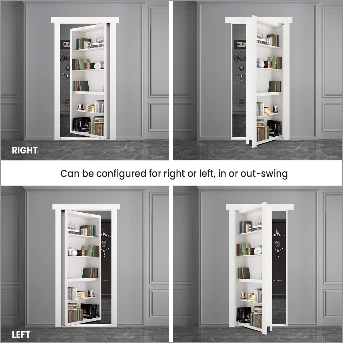 Murphy Door bookcase hidden door close-up emphasizing concealed aesthetic.