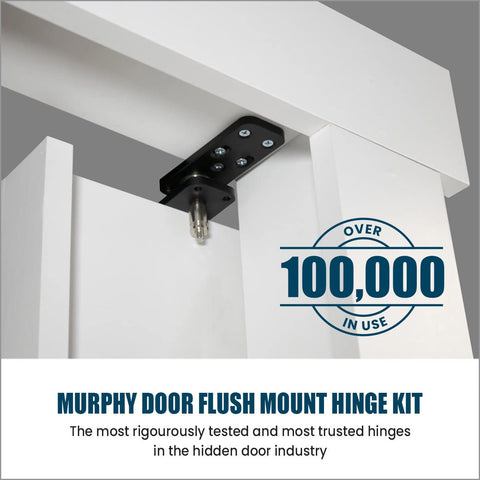 Murphy Door hinge kit parts image featuring pins, screws, and catch for DIY installation.