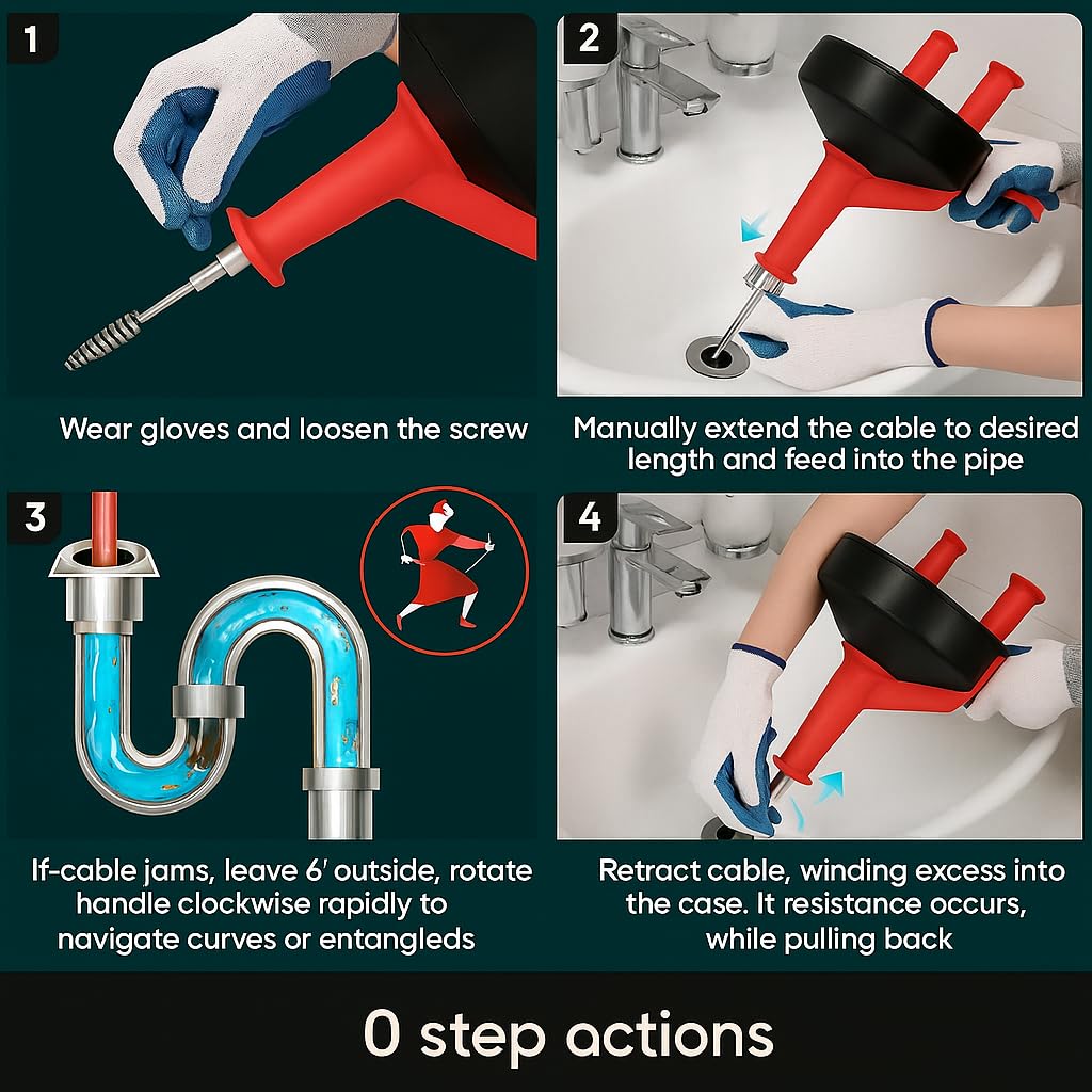 Musbus drain snake used for kitchen, bathroom, shower, and toilet.