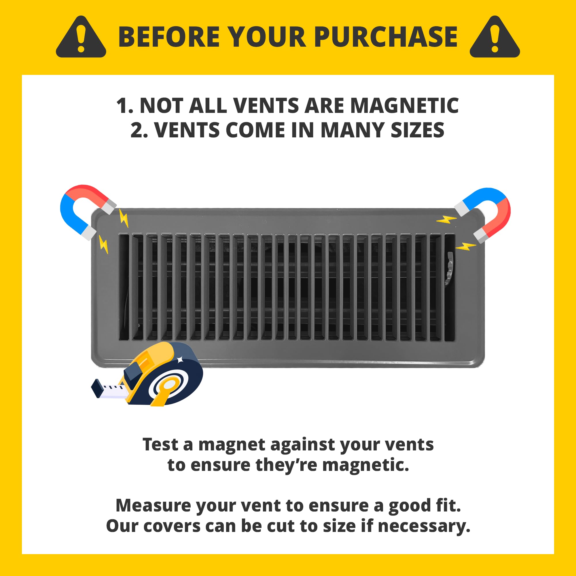Muscle MagVent cut-to-size vent cover demonstrates precise fit for any duct.