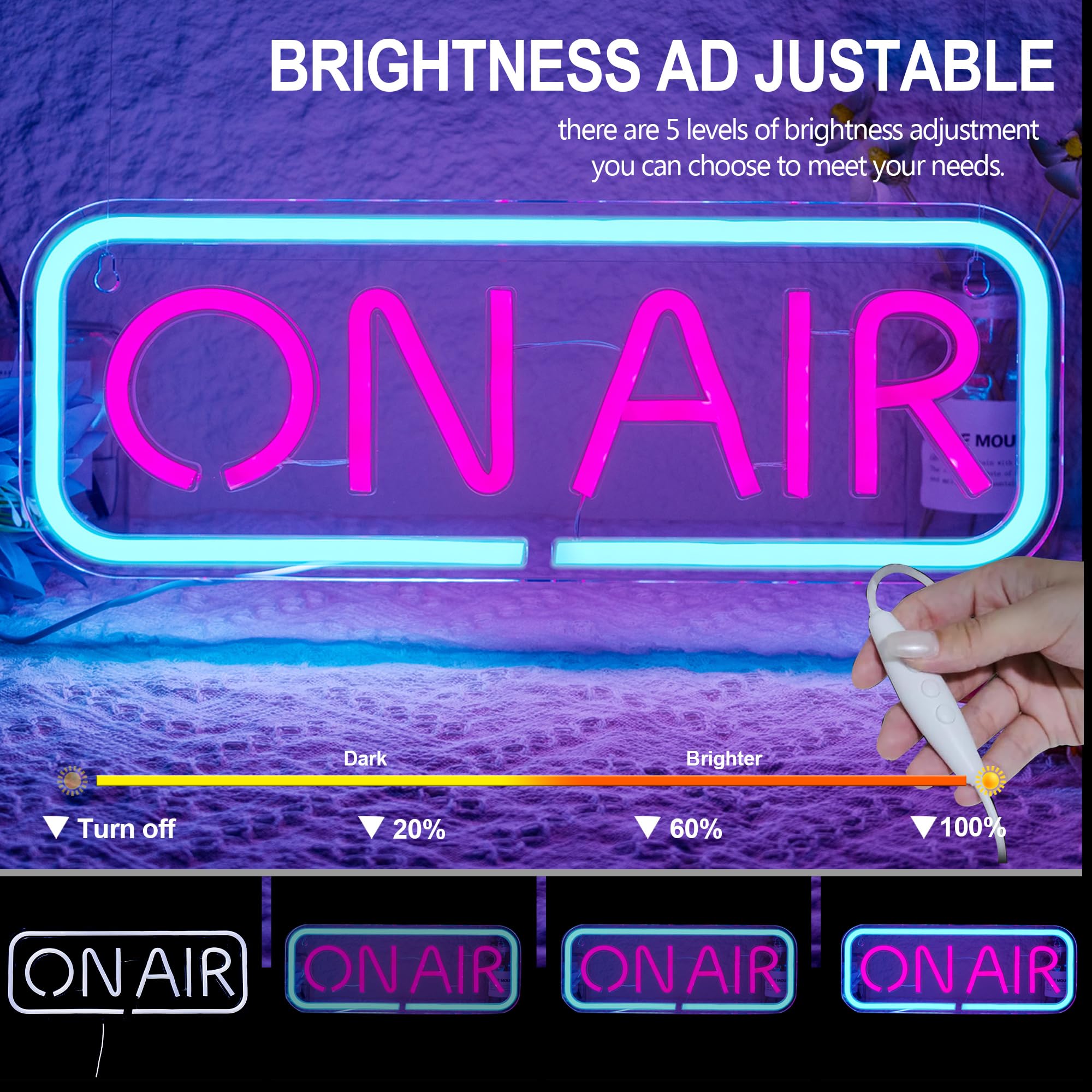 MuShang Live On Air neon sign battery-powered option enables wire-free room decor.