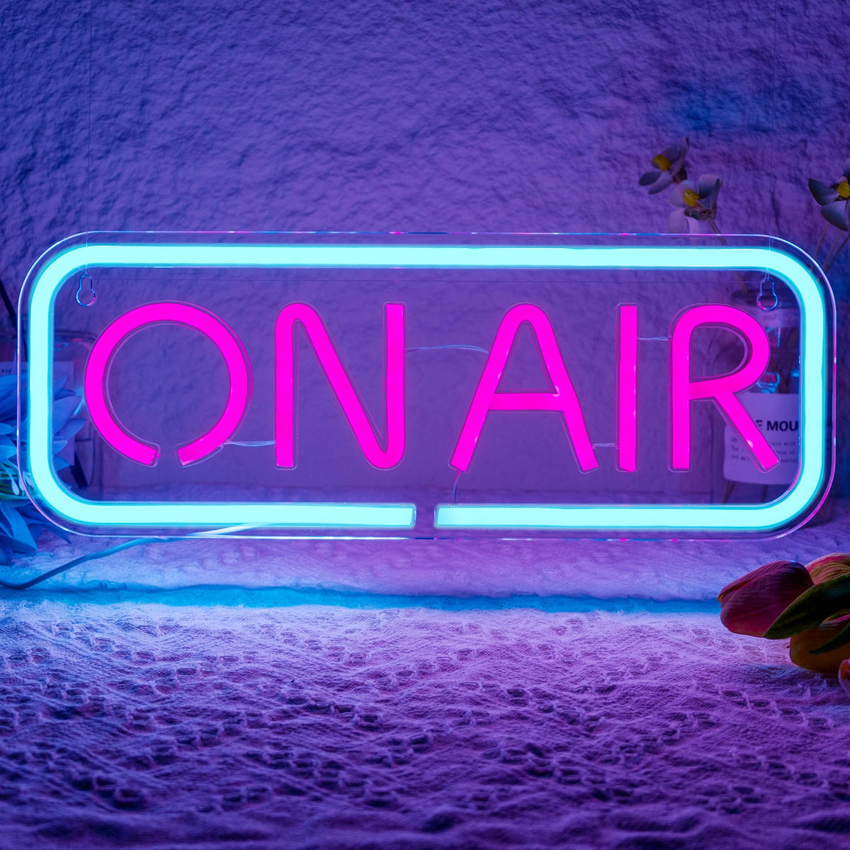 MuShang Live On Air neon sign USB-powered glow ideal for professional streaming setups.