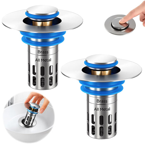 Mushu silent pop-up drain with stainless filter basket for smooth water flow.