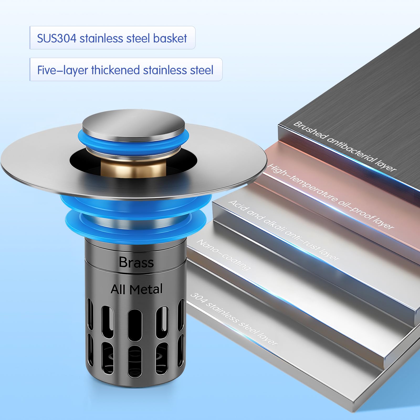 Silent pop-up reduces noise during drain operation