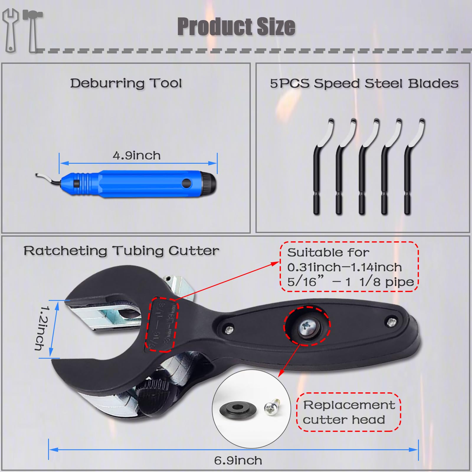 Musibo tubing cutter with deburring tool in use for clean pipe edges