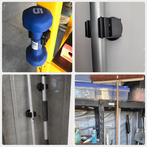 Holds brooms, mops, dusters, brushes, and more for tidy spaces