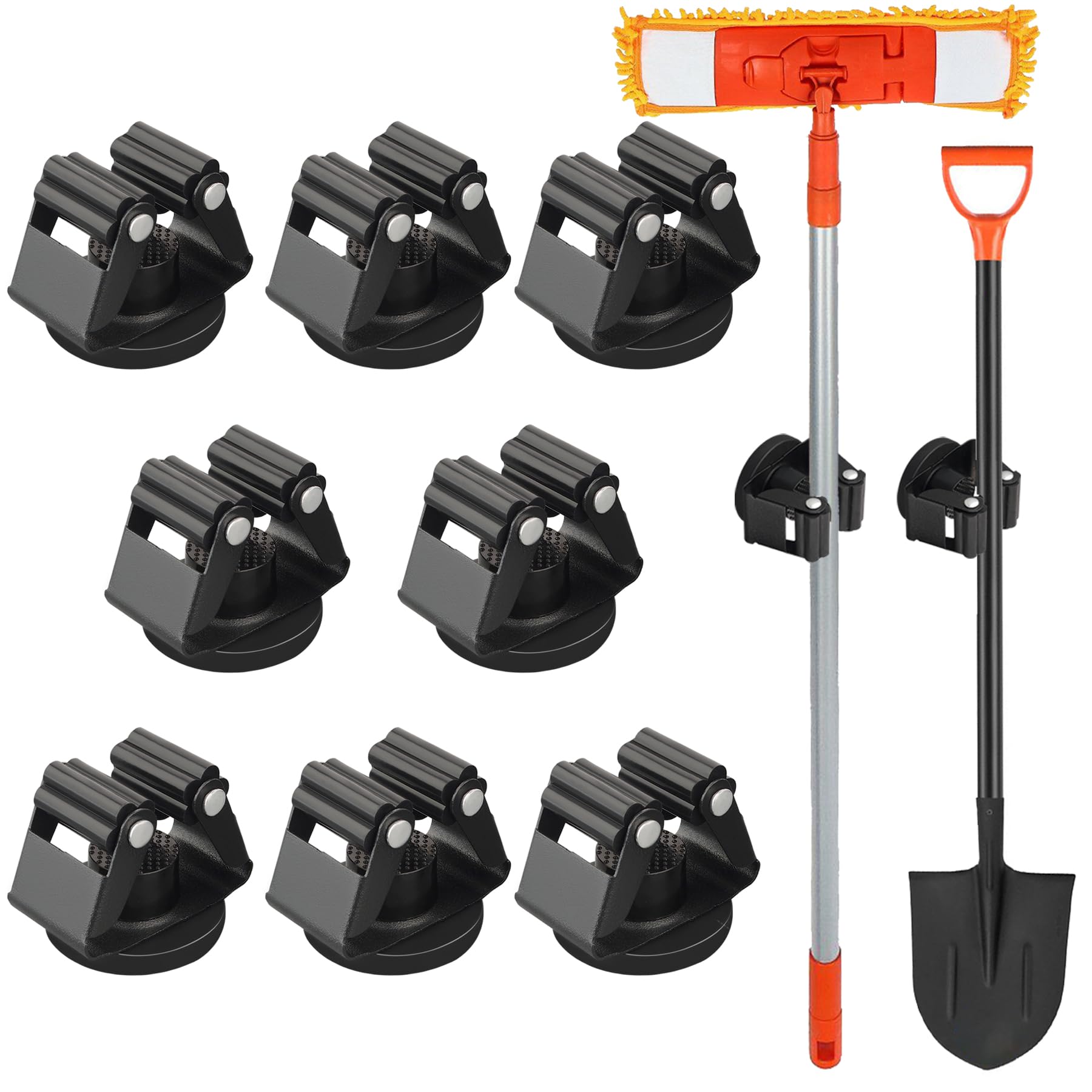 MUTUACTOR magnetic broom holders eight-pack for clutter-free garage storage