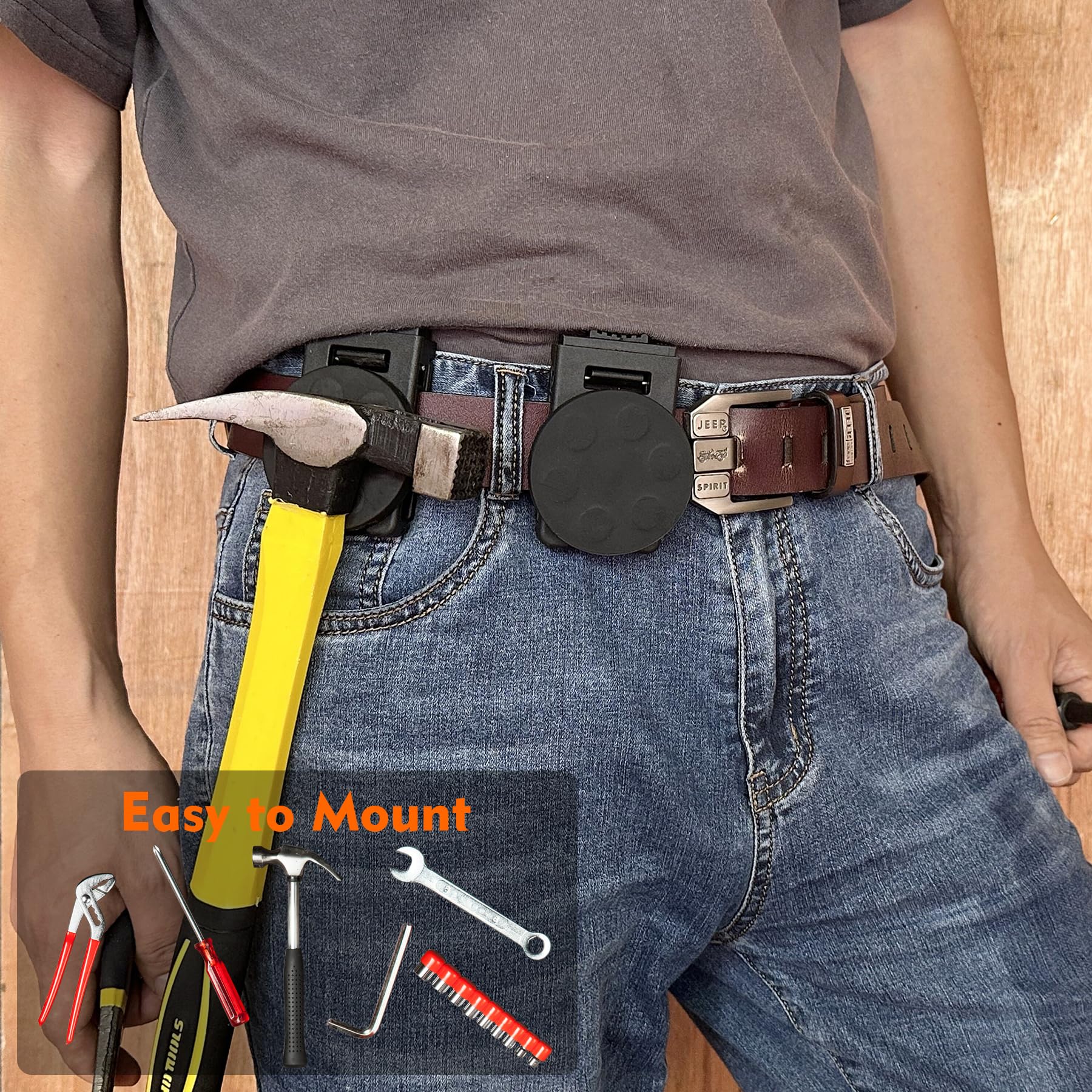 Hammer and bits held securely by MUTUACTOR magnetic belt clip