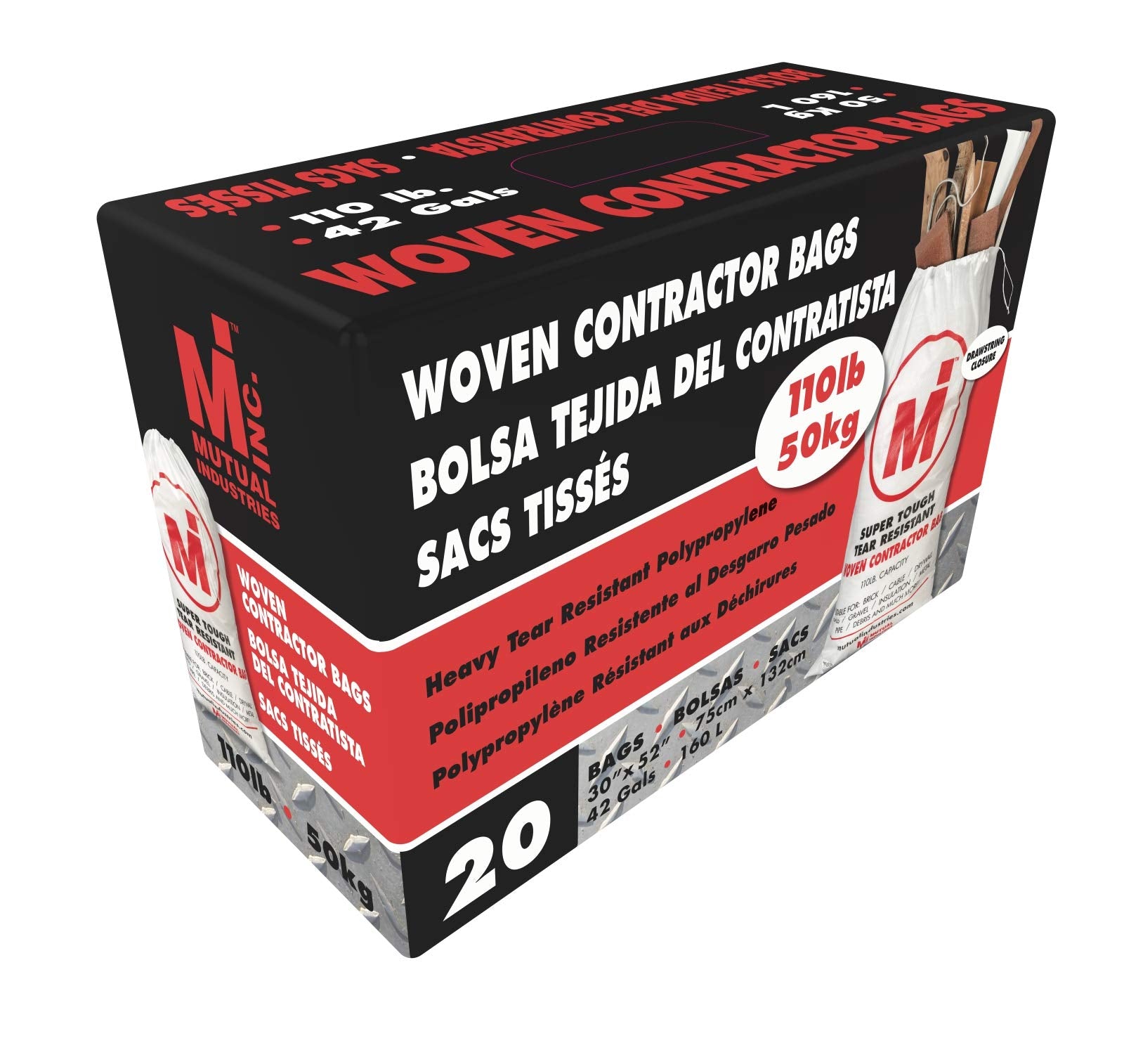 Mutual Industries heavy-duty woven contractor bag white 28x50 for tough, reusable waste containment.