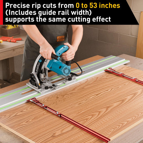 MUWOOD precision flip stops enable consistent miter-cut repeats across boards.