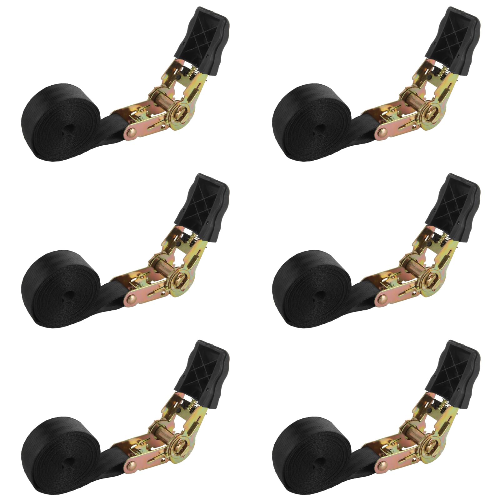 MUXHEL ratchet strap 6.5 ft, 1-inch black secures cargo during transport.