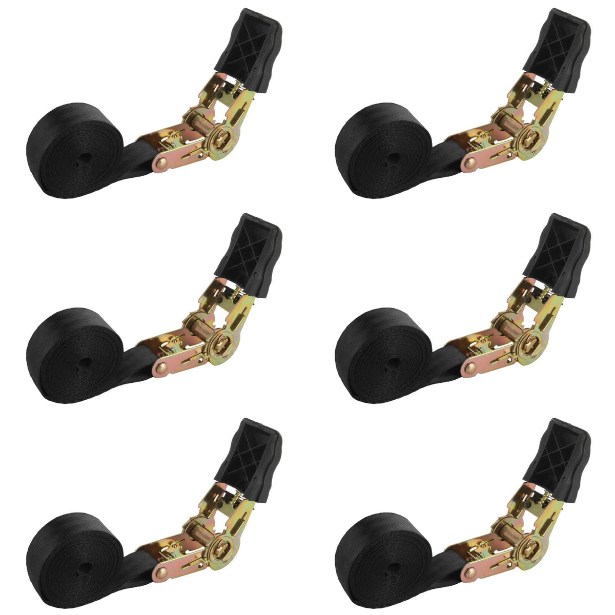 MUXHEL ratchet strap 6.5 ft, 1-inch black secures cargo during transport.