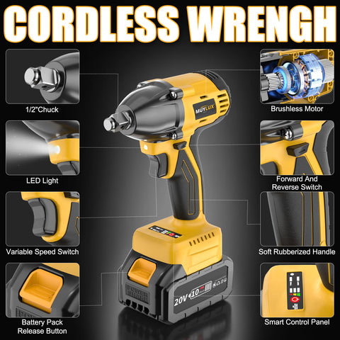 Muylux impact wrench with battery inserted for wireless mobility