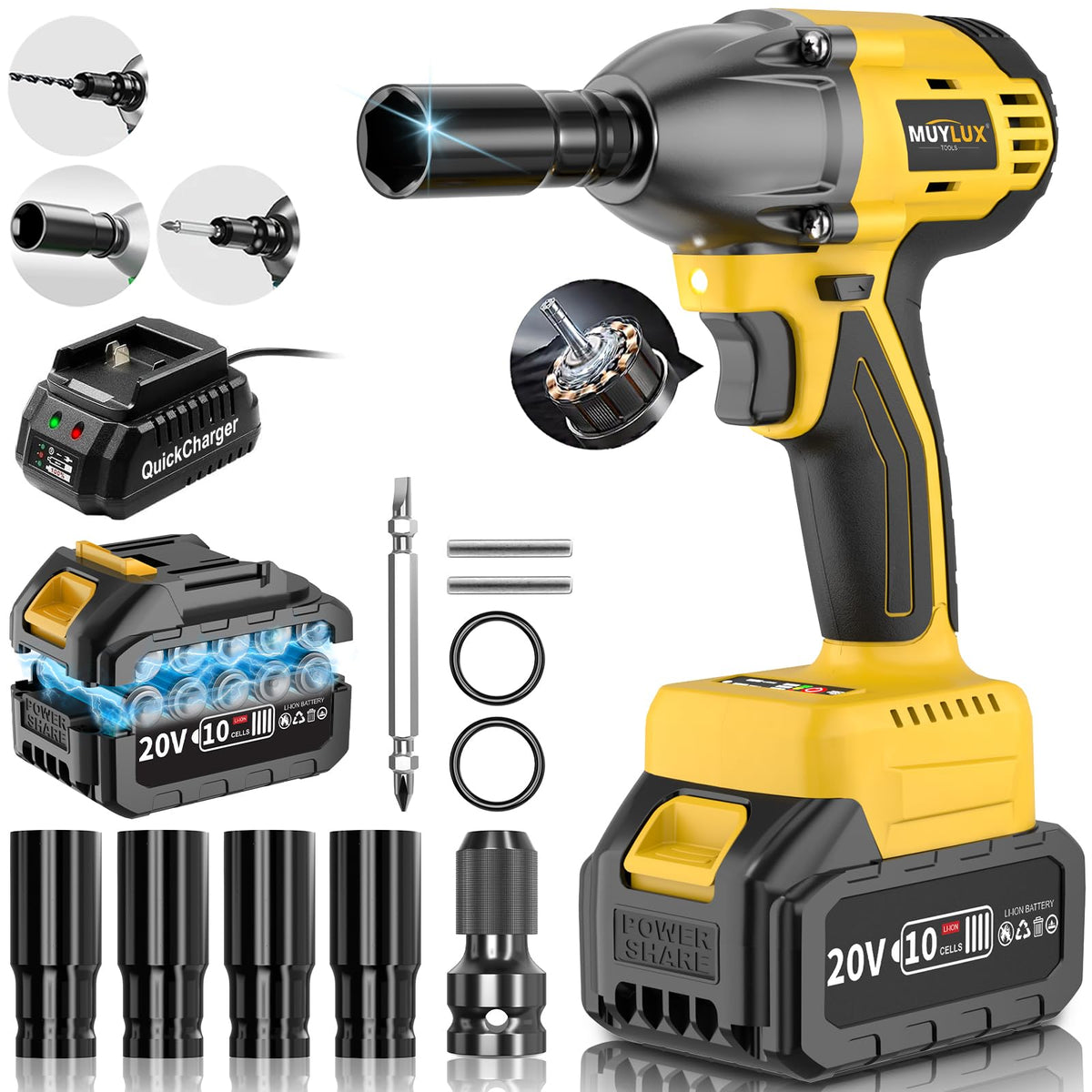Muylux 20V cordless impact wrench body ready for heavy-duty tasks