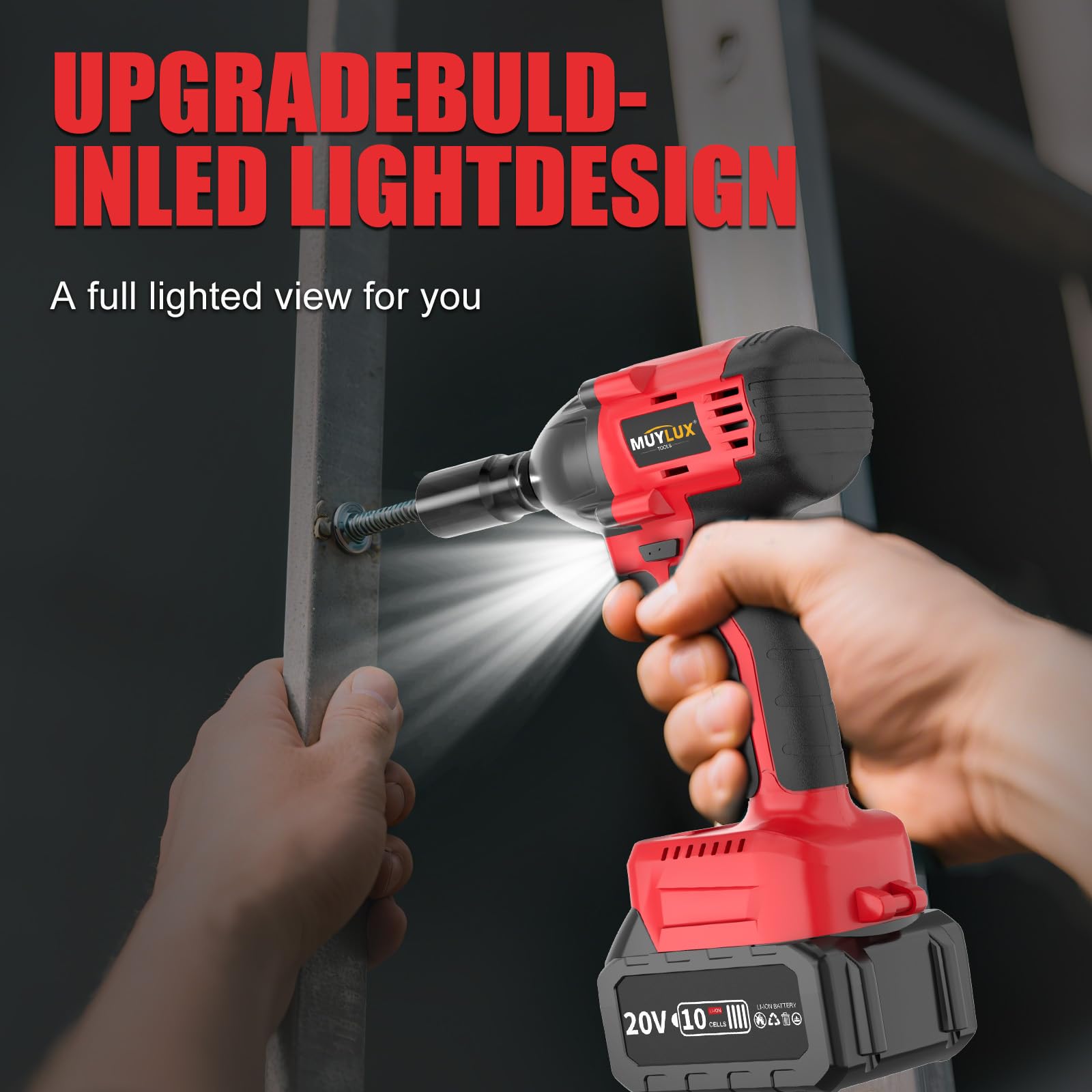 Muylux compact ergonomic handle with integrated LED light for visibility