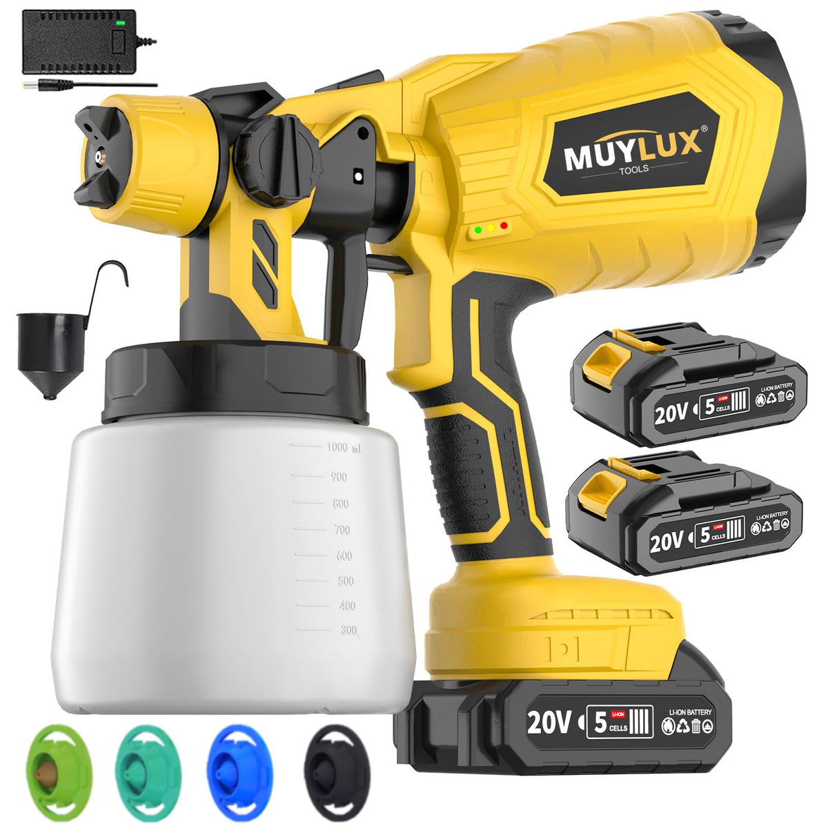 Muylux cordless paint sprayer 800W delivers smooth indoor coatings.