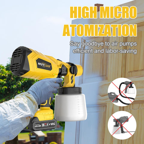 Muylux cordless sprayer with five nozzles handles varied project sizes.
