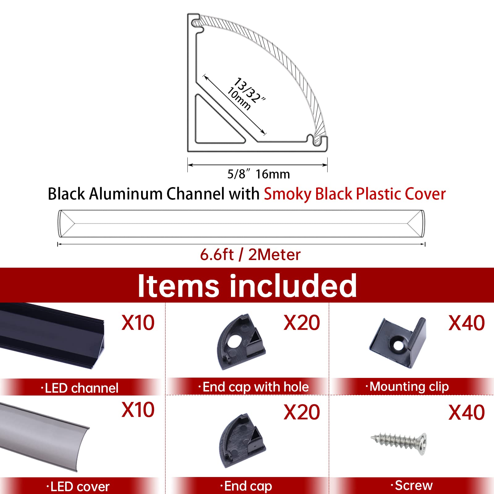 Muzata 10-pack V-shape channels totaling 66ft for versatile shelf lighting.