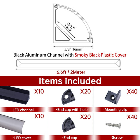 Muzata 10-pack V-shape channels totaling 66ft for versatile shelf lighting.