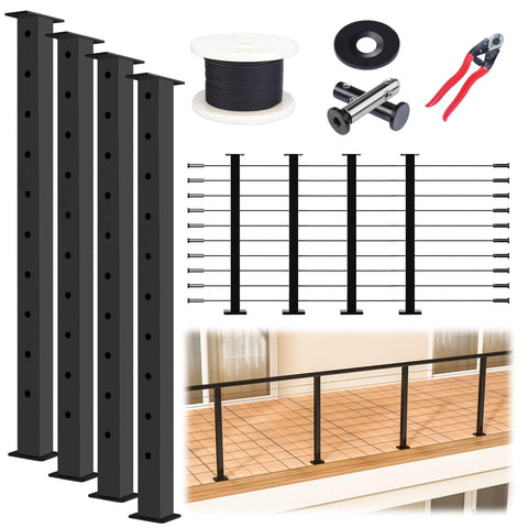 Muzata 15-20ft modular black cable railing post kit PS02 for clean, sturdy deck edges.