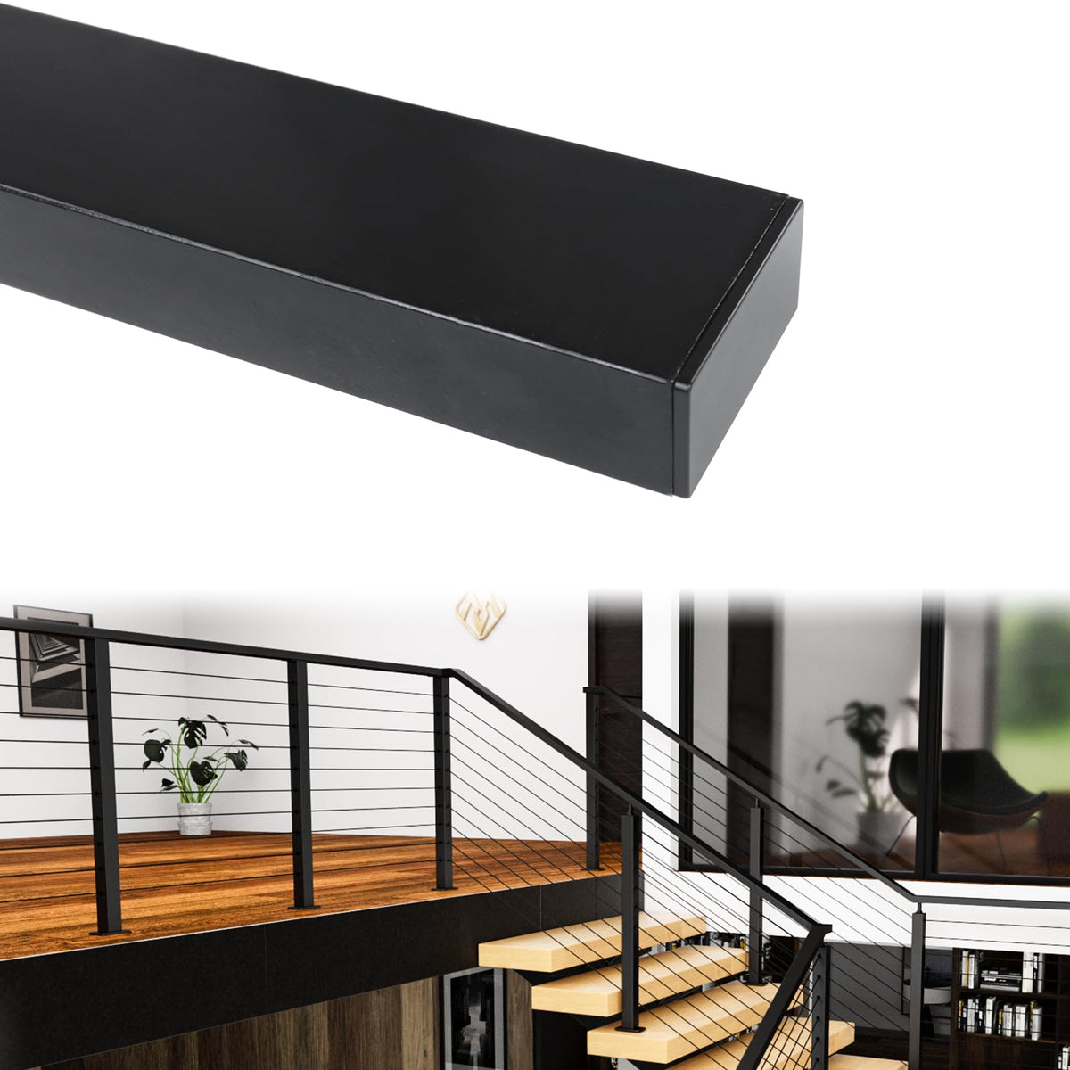 Muzata HT10 black cable railing handrail for 6ft6in outdoor decks.