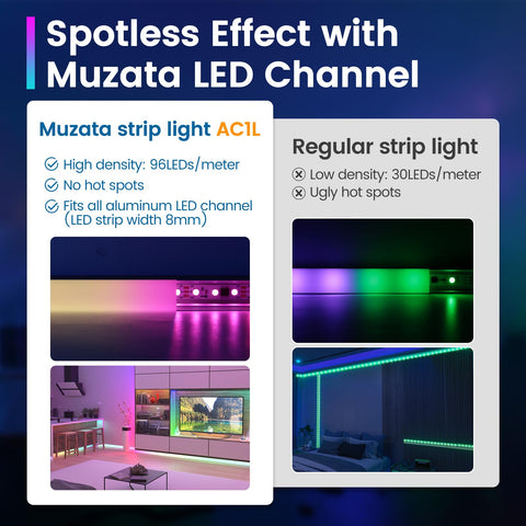 Muzata addressable LEDs enable custom patterns and dynamic color scenes.