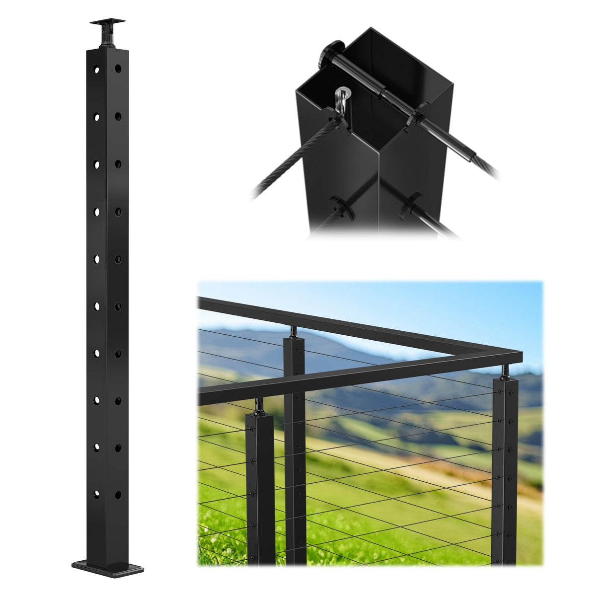Muzata black corner post 36-inch provides durable corner support for indoor and outdoor cable runs.