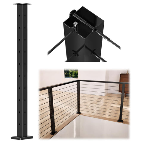 Muzata black corner post 36-inch for sleek indoor-outdoor railing.