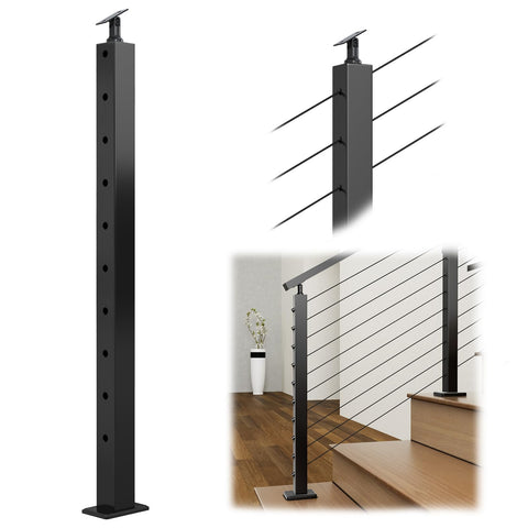 Muzata black stair post PS01 BA4S with angle holes for precise stair railing alignment