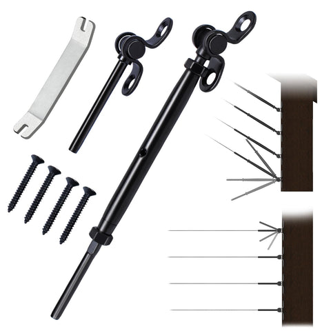 Muzata CK07 black toggle turnbuckle on a wood post cable railing for secure tensioning